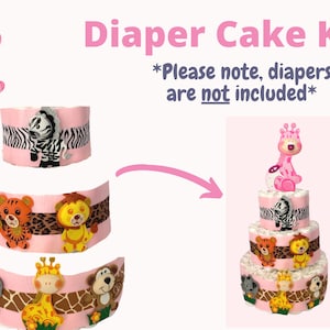 Diaper Cake KIT - Pink Giraffe Topper 110ct Diapers - Baby Shower Gift Idea Decoration Baby Shower for Baby Boy Diaper Cake for Baby Boy