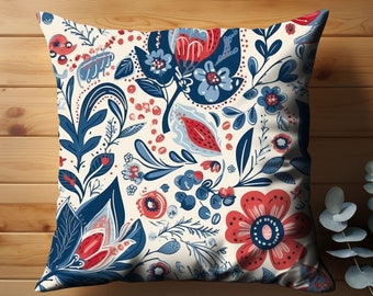Retro Floral 4th of July Pillow Cover - Patriotic Red, White, Blue Summer Decor