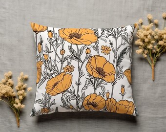 Poppies Throw Pillow Cover, Boho Cottagecore Decor, Cozy Home Decor, Scandinavian Pillow, Floral Pillow, California Pillow