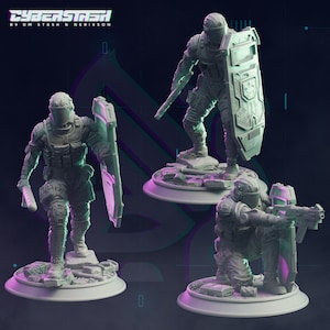 Cyberpunk Riot Squad - Chrome Coast Police Riot Response Unit (3 Models) | SciFi | RPG | 32mm scale  | Cyberstash