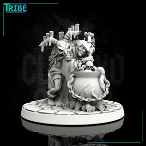 Hexe mit Kessel | Mensch, Firbolg, Halb-Ork oder Tiefling | Tabletop-Rollenspiel | 32mm | Claudio Casini Kunst