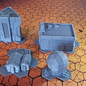 Buildings Set 1 (4 models)  | Mecha combat terrain  | Tabletop | 0MEGA TECH
