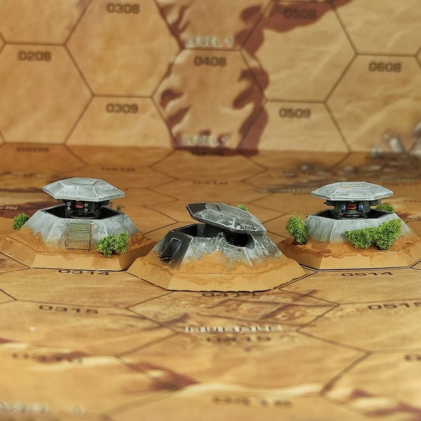 DOT Turrets | Set of Four (2 operational & 2 destroyed) | Battletech | Wargaming | SirMortimerBombito