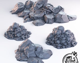 Skulls and Rocks (set of four) | Terrain | Dungeons and Dragons | |Terrain | RPG | 32mm scale | Cast n Play