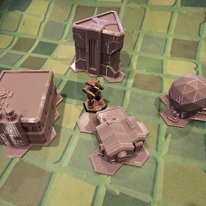 Buildings Set 1 (4 models)  | Mecha combat terrain  | Tabletop | 0MEGA TECH