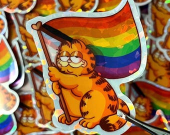 Fat Orange Cat Pride Sticker Holographic