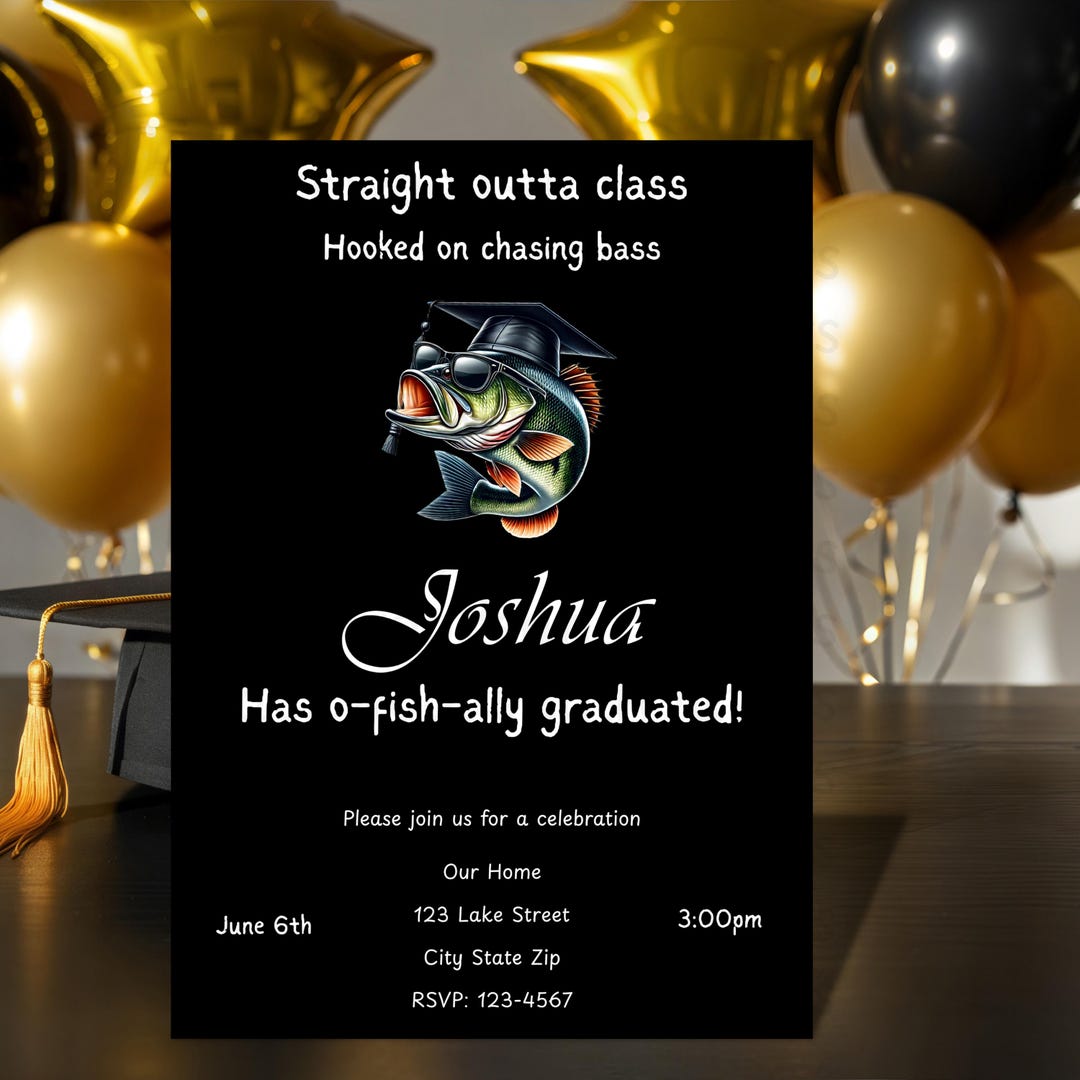 Fishing Graduation Invitation, O-fish-ally Graduated Bass Invite, Bass ...