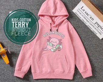 Kids Axolotl hoodie Lightweight Cotton Hoodie Relaxolotl shirt Axolotl for youth  for teens Terry Axolotl sweater Kawaii Teens Cute axolotl