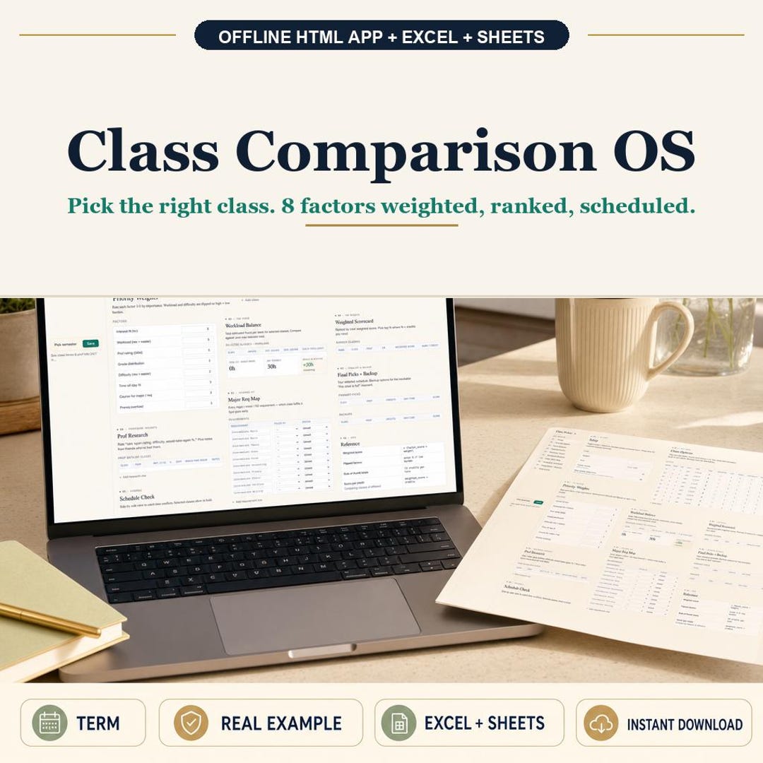 Class Comparison OS Offline Browser App + Spreadsheet, Excel + Google ...