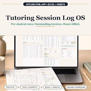 Tutorat Session Log OS Navigateur hors ligne App + Tableur, Excel + Google Sheets
