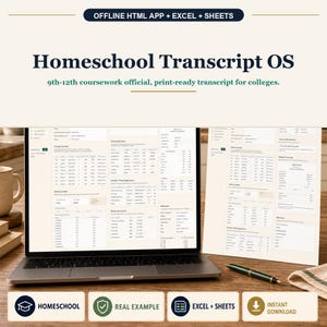 Homeschool Transcript OS Offline Browser App + Spreadsheet, Excel + Google Sheets