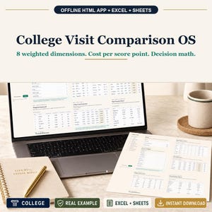 College Visit Comparison OS Offline Browser App + Spreadsheet, Excel + Google Sheets