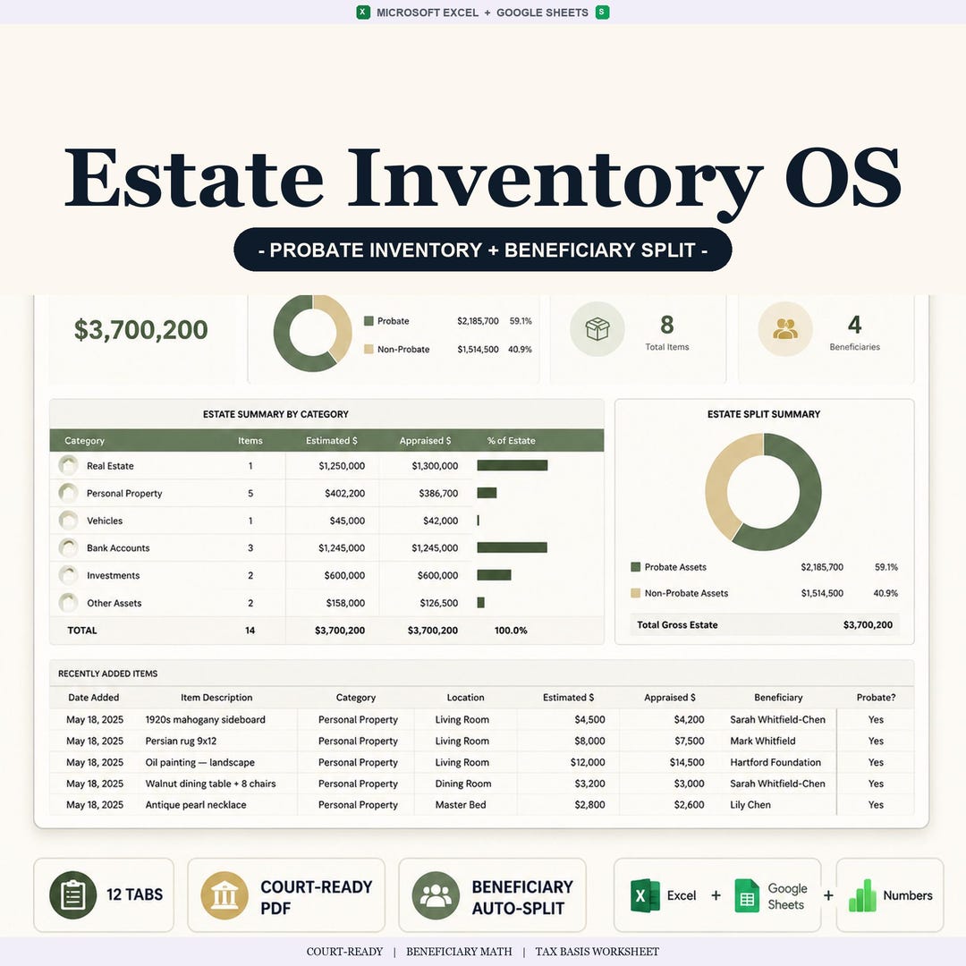 Sample Inventory For Probate Estate Inventory Spreadsheet – Probate + Beneficiary Split (excel ...