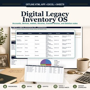 Digital Legacy Inventory OS Offline Browser App + Spreadsheet, Excel + Google Sheets