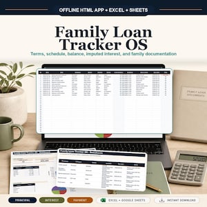 Family Loan Tracker OS Offline Browser App + Spreadsheet, Excel + Google Sheets