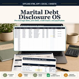 Aplicación móvil sin conexión para la divulgación de deudas matrimoniales + Hoja de cálculo, Excel + Google Sheets