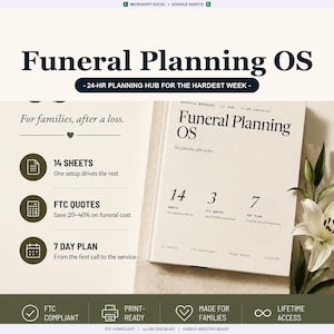 Funeral Planning Workbook – FTC Quote Compare, Budget, Service Program (14 Sheets)
