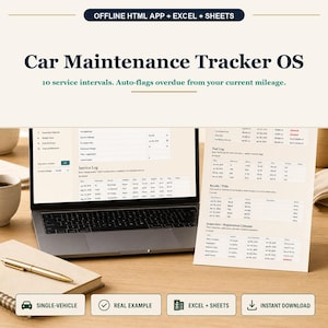 Car Maintenance OS Offline Browser App + Spreadsheet, Excel + Google Sheets