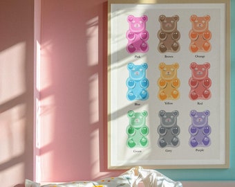 Gummy Bear Art Print – Colourful Pop Art Poster for Kids Room or Playroom – Candy Bear Wall Decor