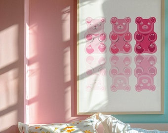 Gummy Bear Wall Art (unframed), Gummy bear poster, Modern art, pastel coloured themed wall art, Gummy bear print, food art, Modern art