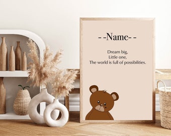 Teddy Bear Nursery Wall Art for Your Little One, customise/personalise wall art, Baby wall decor, Toddler bedroom decor, Baby gift idea,