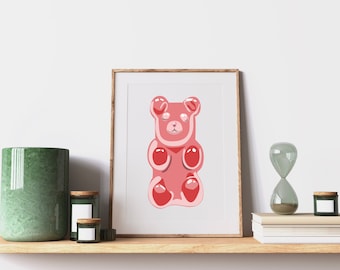 Gummy Bear wall decor (Unframed), pastel Colour art, Gummy Bear print, Gummy bear poster, Gummy bear wall art living decor