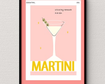 Martini wall art, Cocktail inspired artwork (unframed)