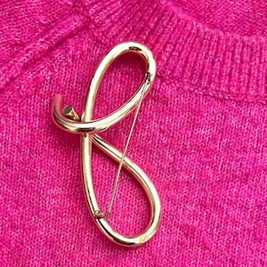 Silver Tone Interlock Loop Pin Brooch Initial "J" 3.5” / Large Faux Silver Modern Loop Tube Brooch