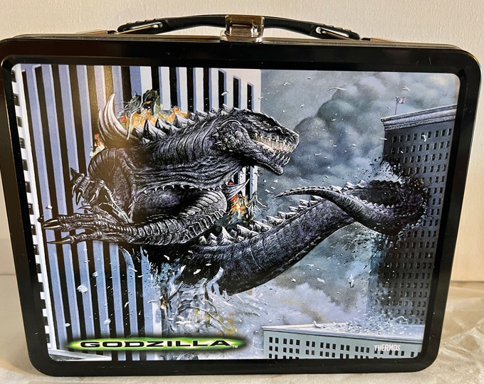 NEW Vintage Godzilla 1990s Movie Lunchbox Metal Lunch Box With Thermos