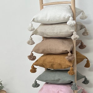 Cojines marroquíes con pompones 45 cm x 45 cm, almohadas marroquíes, cojines bereberes