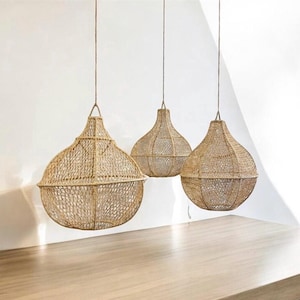 Pear raffia pendant light, wicker pendant light, light fixture, raffia lampshade