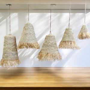 EVA pendant lights with palm leaf fringes, Raffia, openwork EVA pendant lights, wicker light fixture, lampshade, lampshade