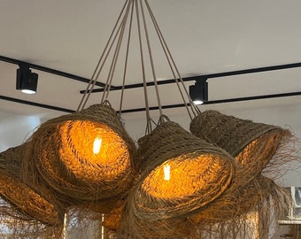 Emma Desert conical pendant lights in doum braided natural fiber