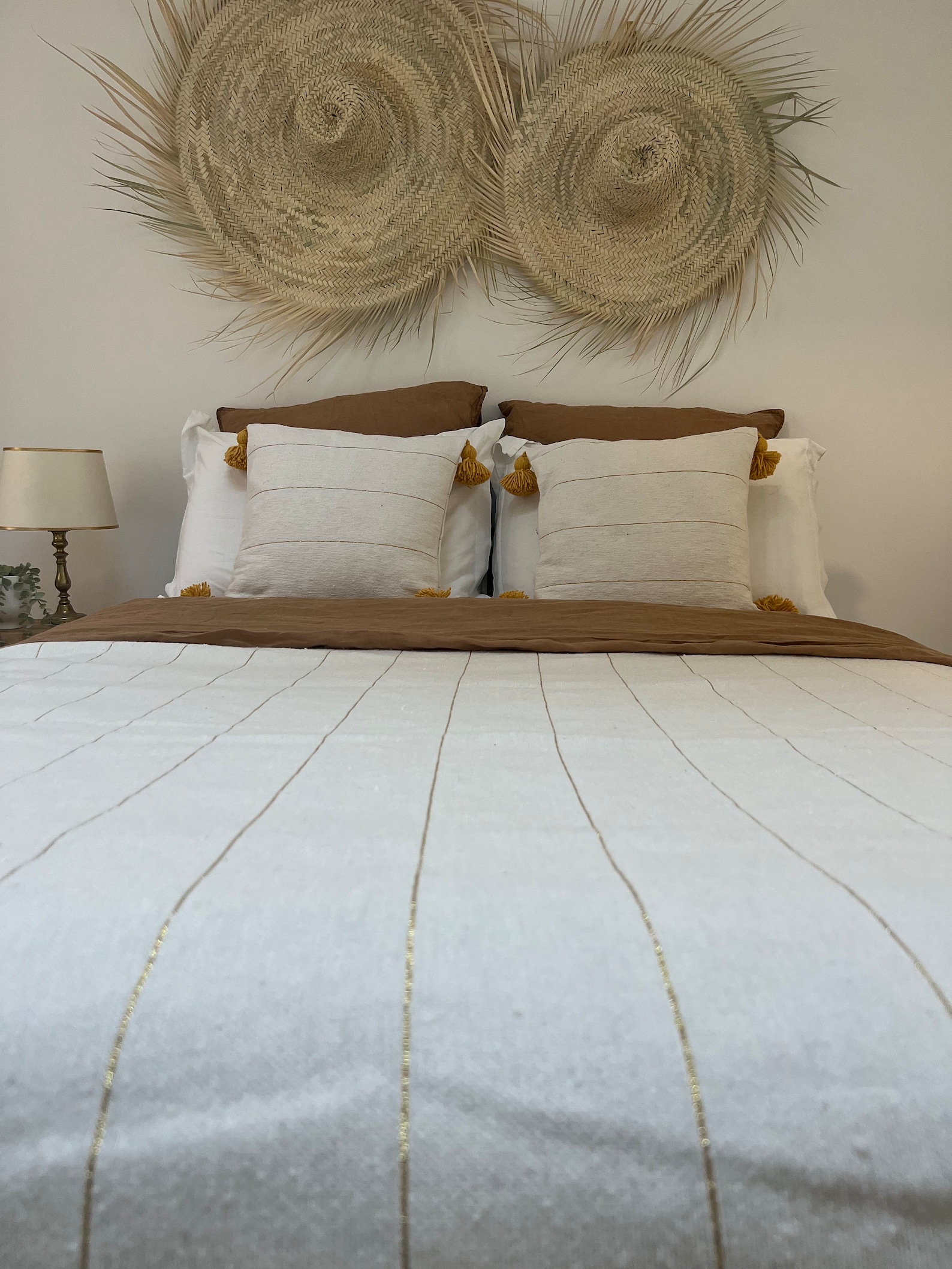 Handmade Moroccan Cotton Throw with Pom-Pom Detail — view 8