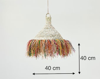 EVA bell pendant with fringes in palm leaves, orange multicolor Raffia pendant, lampshade, lampshade