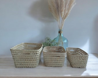 Palm leaf storage basket, wicker basket