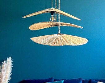 Wicker suspension, lighting, raffia suspension, raffia lampshade, Solène range