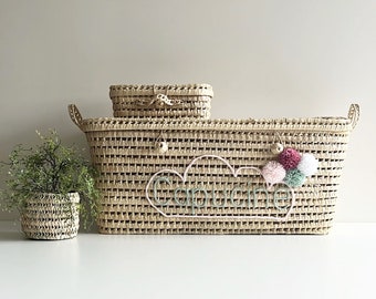 Customizable 80 cm wicker storage trunk, chest, palm leaf storage basket, toy chest