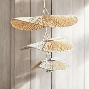 Wicker pendant light, light fixture, raffia pendant light, raffia lampshade, Solène range