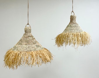 EVA bell suspension with fringes in palm leaves, openwork suspension, wicker lighting, lampshade, lampshade