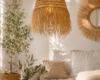 Handmade EVA dome pendant lights with palm leaf fringe