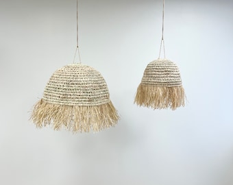 EVA dome suspensions with palm leaf fringes, openwork EVA dome suspensions, wicker lighting, lampshade, lampshade