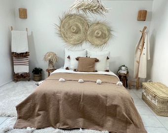 Moroccan 2/3 pom pom throw, pom pom bedspread, wedding bed cover, bedspread, Christmas gift, personalized gifts, boho throw