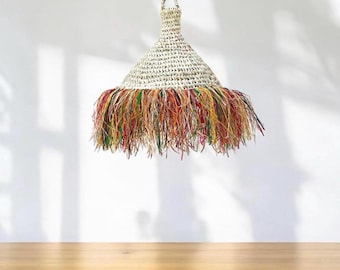 EVA bell-shaped pendant light with palm leaf fringe (orange)