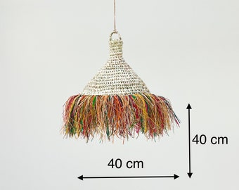 Suspension EVA cloche à franges en feuilles de palmier , suspension Raphia multicolore jaune, abat-jour, lampshade