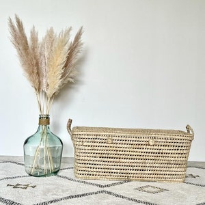 personalisierte Spielzeugkiste, Aufbewahrungstruhe aus Korbgeflecht/Palmblättern, handgemachte Geschenke, Boho-Schlafzimmerdeko