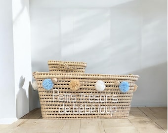 80 cm Aufbewahrungstruhe, Weidenkorb, anpassbare Spielzeugtruhe aus Palmblättern