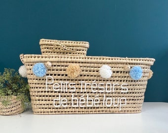 Malle de rangement 80 cm, panier en osier, coffre à jouets personnalisable en feuilles de palmiers