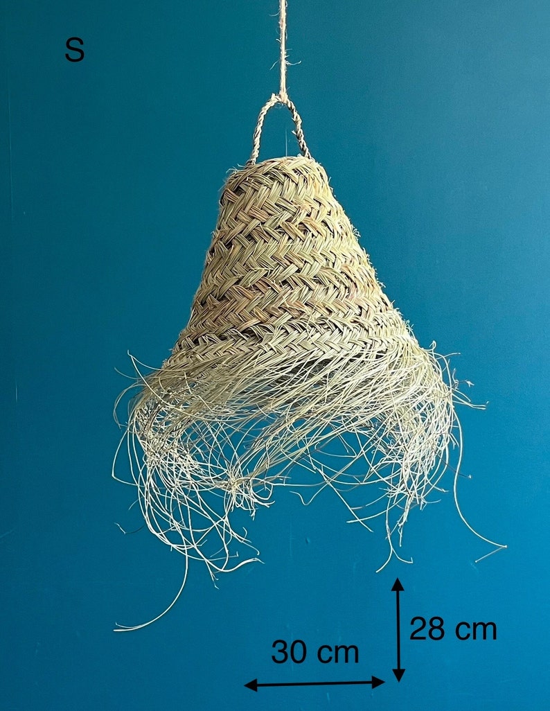 Pendelleuchte, Serie Emma Désert, konische Form, Aufhängung aus Naturfaser, Lampenschirm Suspension S