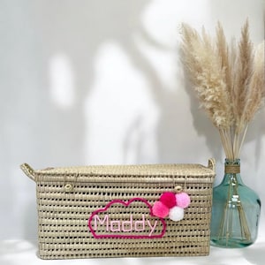 Customizable 80 cm wicker storage trunk, chest, palm leaf storage basket, toy chest